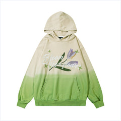 Men's And Women's Embroidered Letters And Flowers Colorblock Hoodie