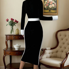 Womens Patchwork Color-Block Bodycon Skirt Dress