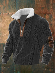 Men's Fitted Top With Printed Pattern And Faux Fur Collar