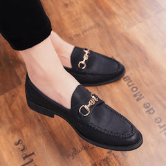 Men's soft leather metal buckle pointed toe pedal peas shoes