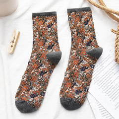 Socks Women's Tube Retro Small Floral Honeysuckle Fashion Cotton Socks