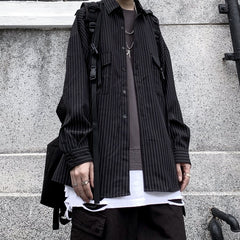 Retro Wild Striped Black Long sleeved Shirt Loose Shirt