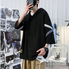 Loose Large Unisex Hip Hop Hooded Sleeve T-Shirt