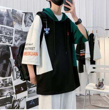 Loose Large Unisex Hip Hop Hooded  Sleeve T-Shirt