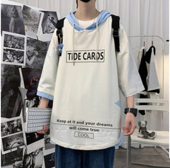 Loose Large Unisex Hip Hop Hooded Sleeve T-Shirt