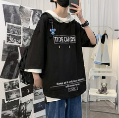 Loose Large Unisex Hip Hop Hooded Sleeve T-Shirt