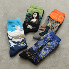 Moxiao factory direct selling Qiudong men''s socks new personality literature retro world famous painting men''s socks oil painting men''s socks