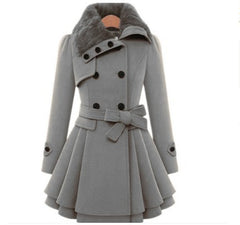 Women's Slim Mid-length Woolen Coat With Belt Thickened Double-breasted Padded Windbreaker Coat