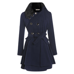 Women's Slim Mid-length Woolen Coat With Belt Thickened Double-breasted Padded Windbreaker Coat