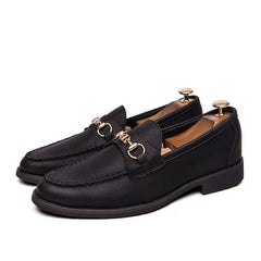 Men's soft leather metal buckle pointed toe pedal peas shoes
