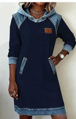 Best Seller Denim Color Matching Ladies Hoodie Skirt