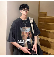 Retro T-shirt Unisex Style Distressed Short-sleeved Top