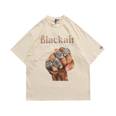 Vintage Print Unisex Ring Fist Print T-shirt Men