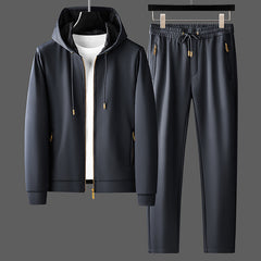 Contrast Color Men's Thickened Two-piece Suit Sweater Zipper Casual Suit