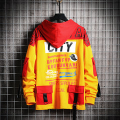 Individual Printed Colorblock Long Sleeve Hoodie