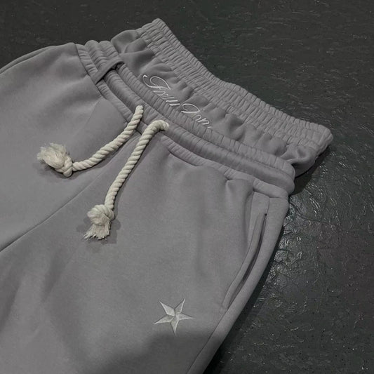 Trendy Double-waist Five-pointed Star Embroidery Couple Simple Casual Fake Two-piece Wide-leg Sweatpants