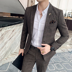 Autumn Men's Plaid Suit Business Casual Two-piece Suit