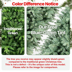 Artificial 8ft Blue Green Tint Christmas Tree With 3308 PE PVC Mixed Branch Tips, Memory Wire Iron Wire, Hinged Premium  Foldable Base For Indoor Holiday Decorating
