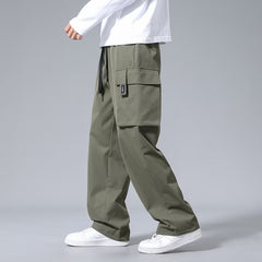 Large Loose Pockets Drawstring Boys Straight Cargo Pants