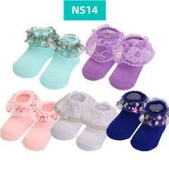 Fashion Striped Lace Flower Bow Socks