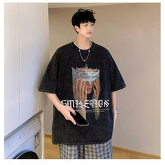 Retro T-shirt Unisex Style Distressed Short-sleeved Top