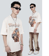 Vintage Print Unisex Ring Fist Print T-shirt Men