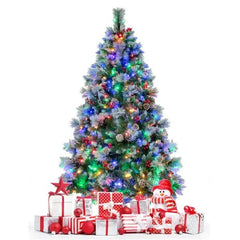 6ft Pre-Lit Christmas Tree - 55 Red Berries  55 Pine Cones, Changeable Lights  Easy Setup, Ideal For Home