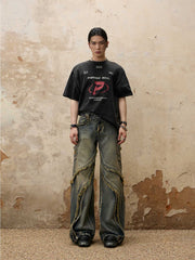 Fluid-structured Spliced Raw-edge Jeans