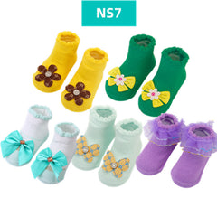 Fashion Striped Lace Flower Bow Socks