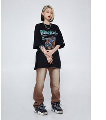 Vintage Print Unisex Ring Fist Print T-shirt Men