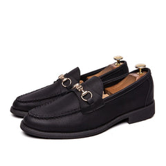 Men's soft leather metal buckle pointed toe pedal peas shoes