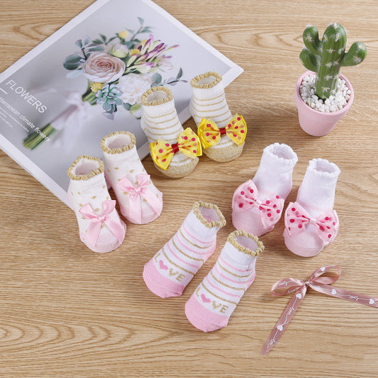 Fashion Striped Lace Flower Bow Socks