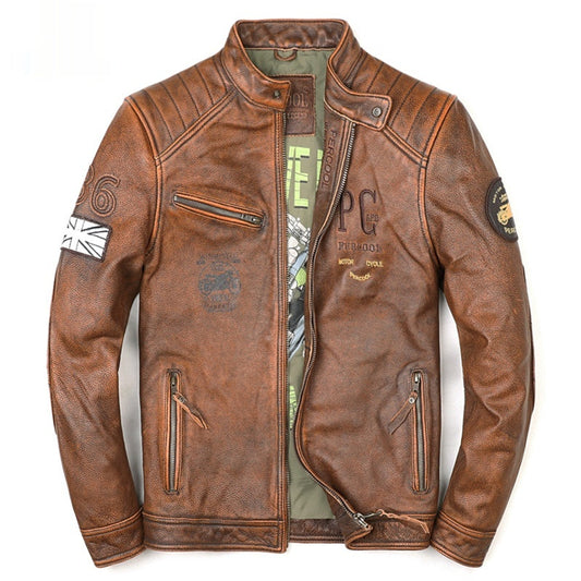 Men's Retro Distressed Top Layer Leather Jacket