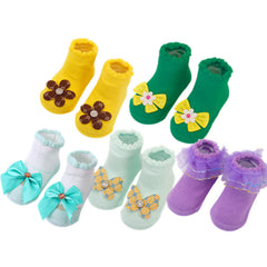 Fashion Striped Lace Flower Bow Socks