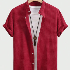 Summer Men's Breathable Casual Stand Collar Shirt Solid Color