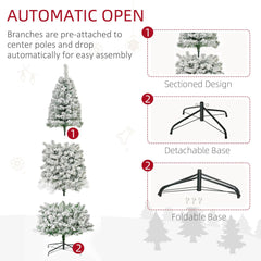 9 Feet Prelit Artificial Snow Flocked Pencil Christmas Tree, Slim Xmas Tree With Warm White LED Light, Holiday Home Xmas Decoration, Green