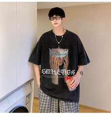 Retro T-shirt Unisex Style Distressed Short-sleeved Top