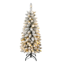 3 Pcs Flocked Artificial Christmas Tree Set With Lights, 4ft 5ft 6ft Christmas Snow Tree Set, Christmas Decor