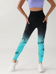 Tie Dye Gradient Color Yoga Sports Leggings, Ruched High Waist Workout Seamless Scrunch Booty Leggings Butt Lift Athletic Leggings Tummy Control Yoga Pants