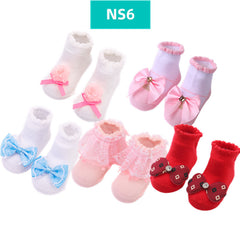 Fashion Striped Lace Flower Bow Socks