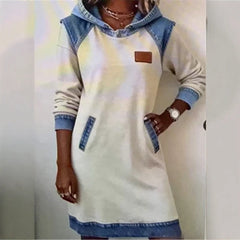 Best Seller Denim Color Matching Ladies Hoodie Skirt