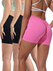 3 Pack High-waisted Butt-lifting Women's Sports Yoga Shorts, Women's Butt Lifting Shorts High Waist Tummy Control Yoga Shorts Ruched Booty Workout Short Leggings