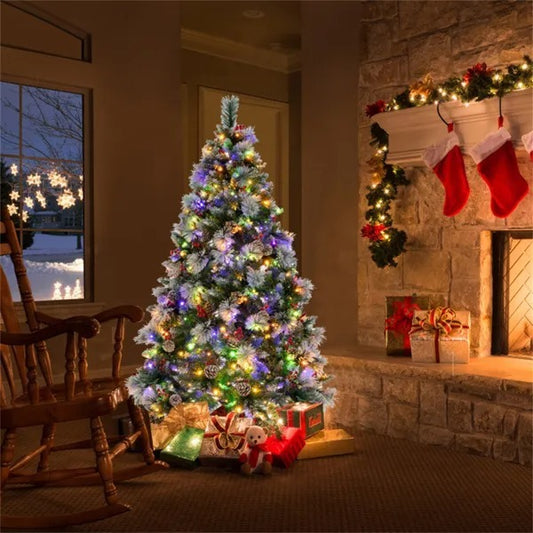 6ft Pre-Lit Christmas Tree - 55 Red Berries  55 Pine Cones, Changeable Lights  Easy Setup, Ideal For Home