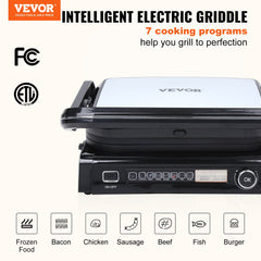VEVOR 7 IN 1 Commercial Electric Griddle, 1800W Indoor Countertop Grill, Stainless Steel Restaurant Teppanyaki Grill With Non Stick Iron Cooking Plate, Adjustable Temp Control 110V