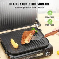 VEVOR 7 IN 1 Commercial Electric Griddle, 1800W Indoor Countertop Grill, Stainless Steel Restaurant Teppanyaki Grill With Non Stick Iron Cooking Plate, Adjustable Temp Control 110V
