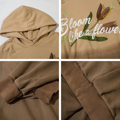 Men's And Women's Embroidered Letters And Flowers Colorblock Hoodie