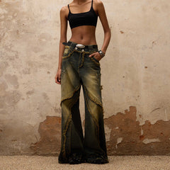 Fluid-structured Spliced Raw-edge Jeans