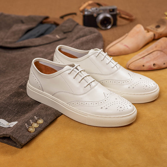 New Summer Men's Shoes Cowhide Breathable Broch Carved