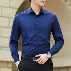 Mens Long-sleeve White Shirt In Korean Style