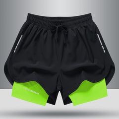 Men's Drawstring Sports Shorts Double Layer Quick Dry High Elasticity Activewear Pants